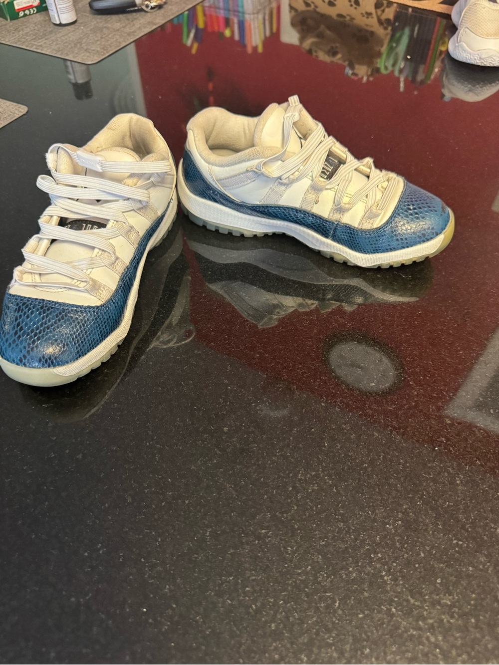 Jordan Kids White and Blue Low-Top Sneakers